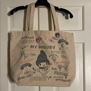 Cream Canvas Tote with Cartoon Illustrations